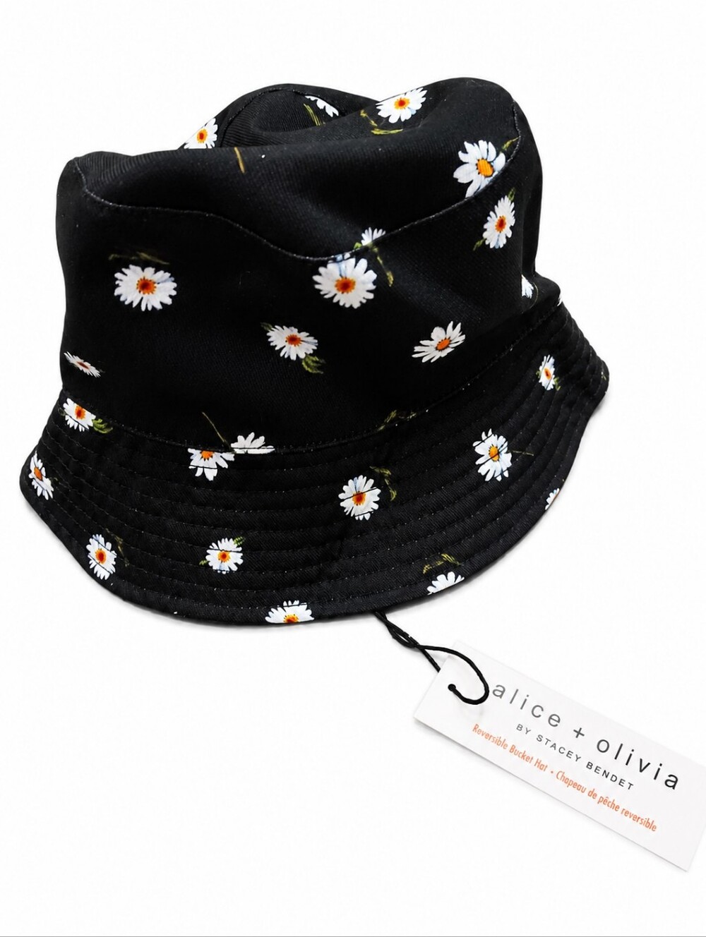 Alice + Olivia Black Daisy Reversible Bucket Hat